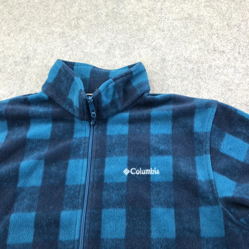 Columbia Jacket Mens XL Blue Plaid Fleece Windbreaker Full Zip Outdoor Hiking